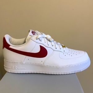 Nike Air Force 1’s, white and burgundy, size 12 in men